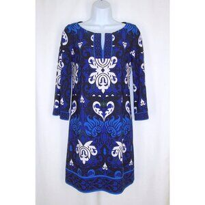 Laundry by Design Blue Floral Shift Dress 4 S Stretch Knit 3/4 Sleeve
